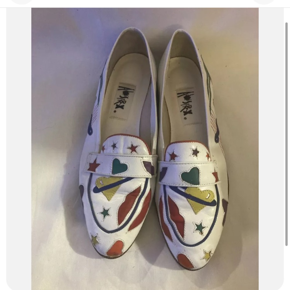 Abstrax Vintage 80s New Wave Music Pop Shapes Colorful White Shoes Women’s 10 M